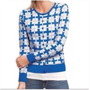 Cabi Windowpane Frame Blue Gray Cardigan Sweater